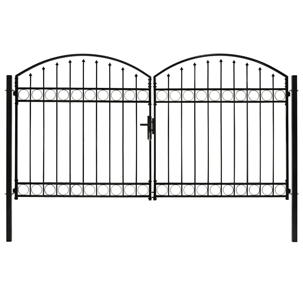 Hageport med dobbel dør og buet topp stål 300x175 cm svart
