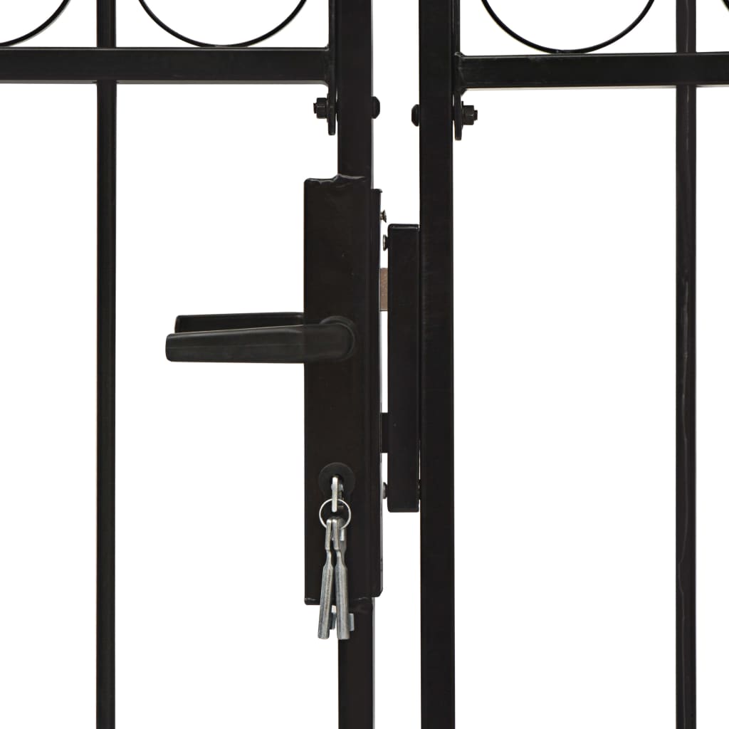 Hageport med dobbel dør og buet topp stål 300x175 cm svart