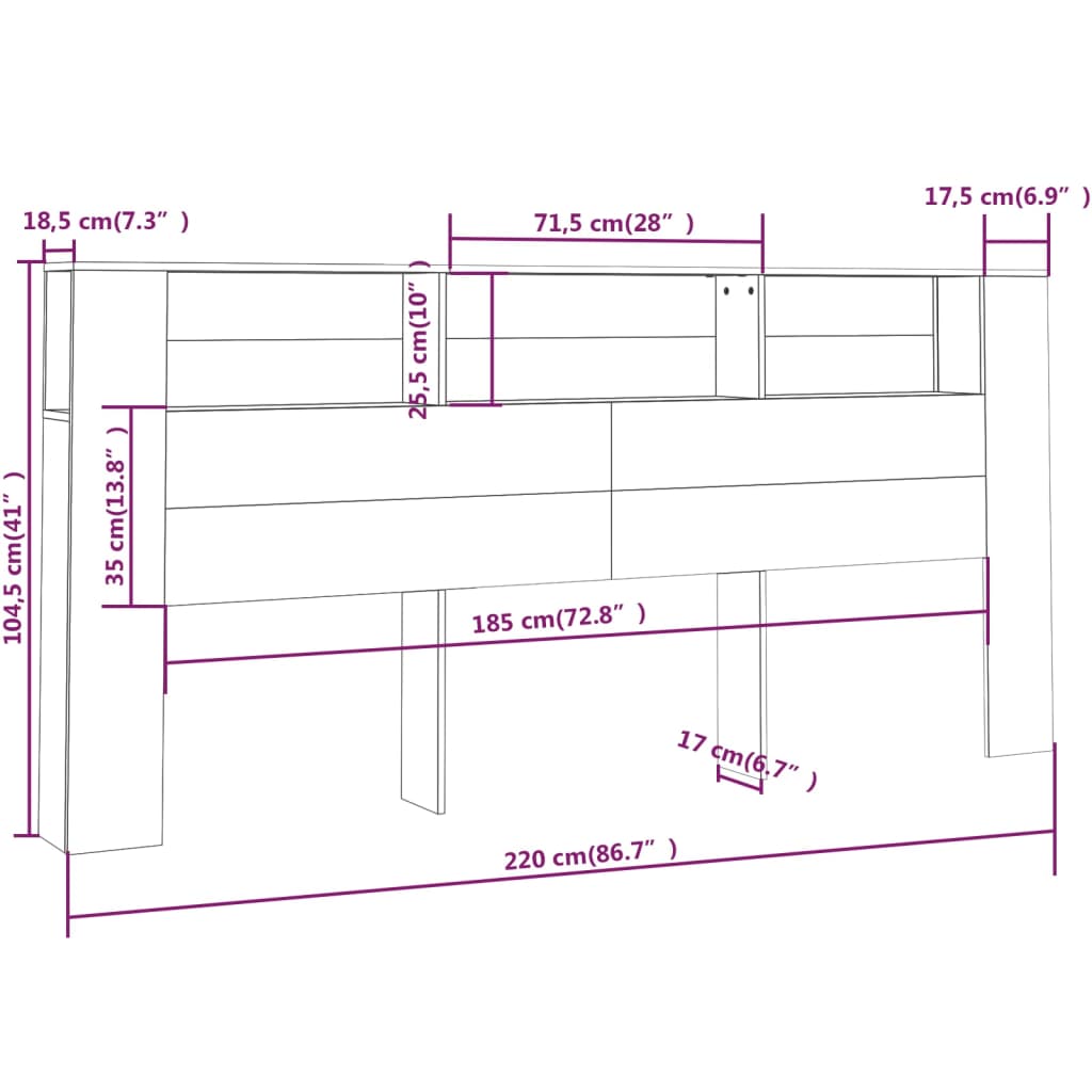 Sengegavlskap svart 220x18,5x104,5 cm