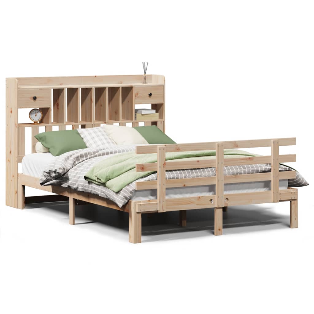 Seng med bokhylle uten madrass 150x200 cm heltre furu