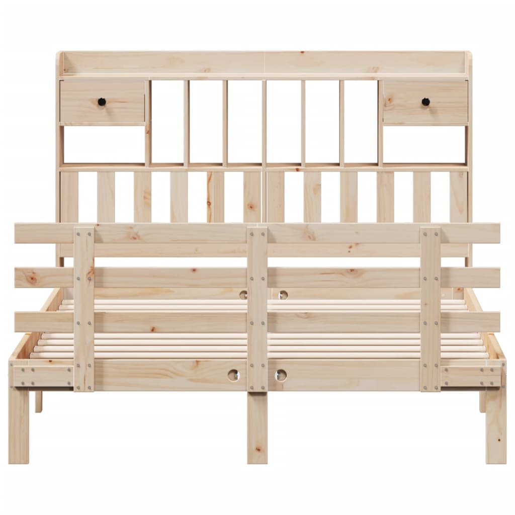 Seng med bokhylle uten madrass 150x200 cm heltre furu