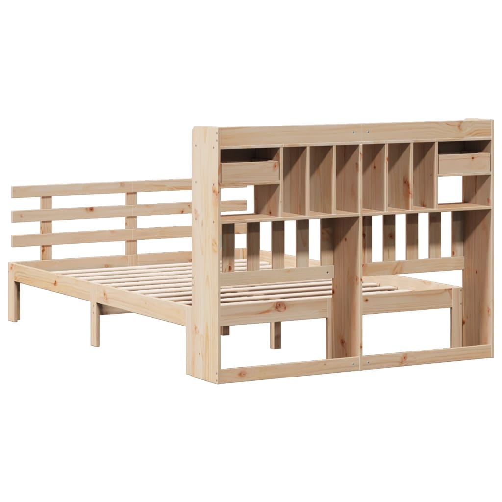 Seng med bokhylle uten madrass 150x200 cm heltre furu