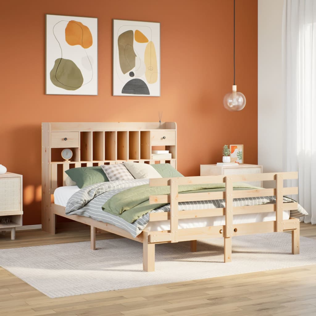 Seng med bokhylle uten madrass 150x200 cm heltre furu