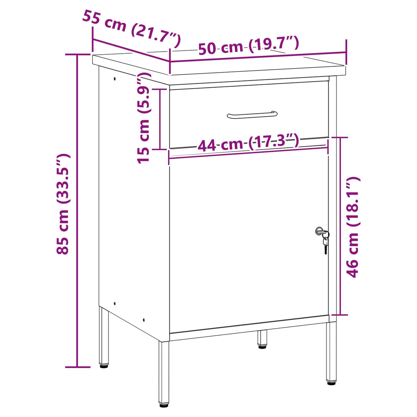 Arbeidsskap Svart 50x55x84 cm Stål