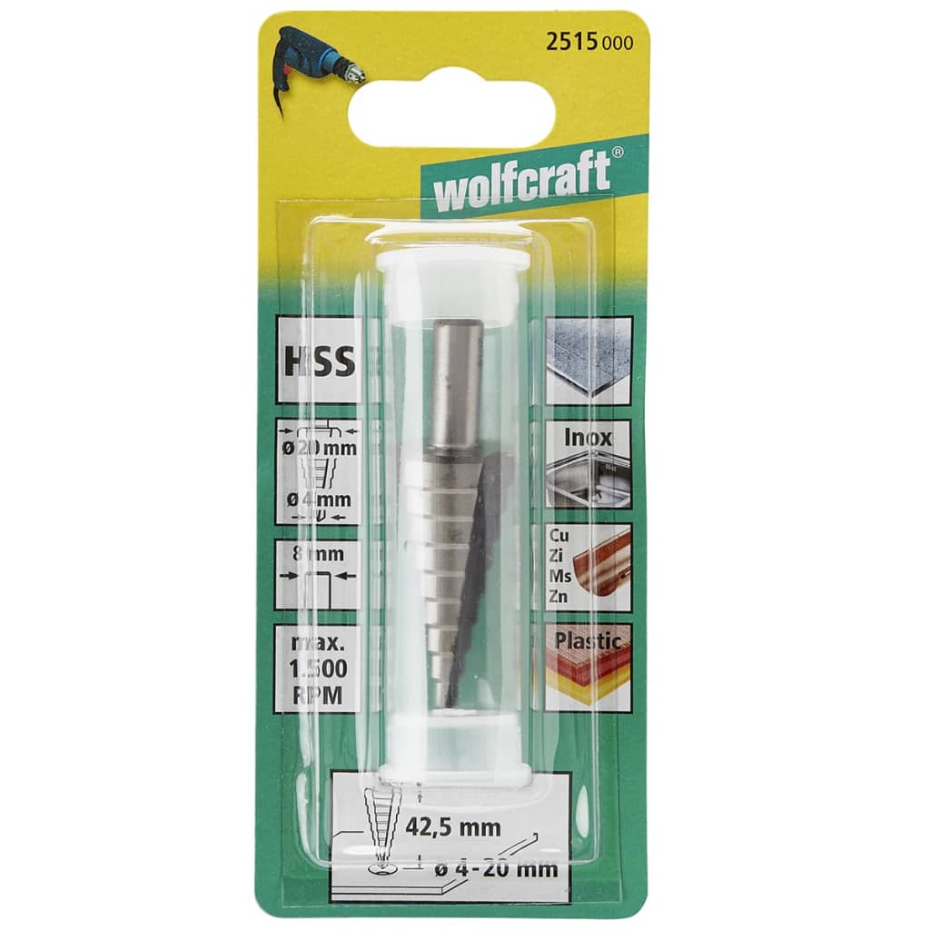 Wolfcraft Trinnbor 10 mm 4-20 mm HSS grå 2515000