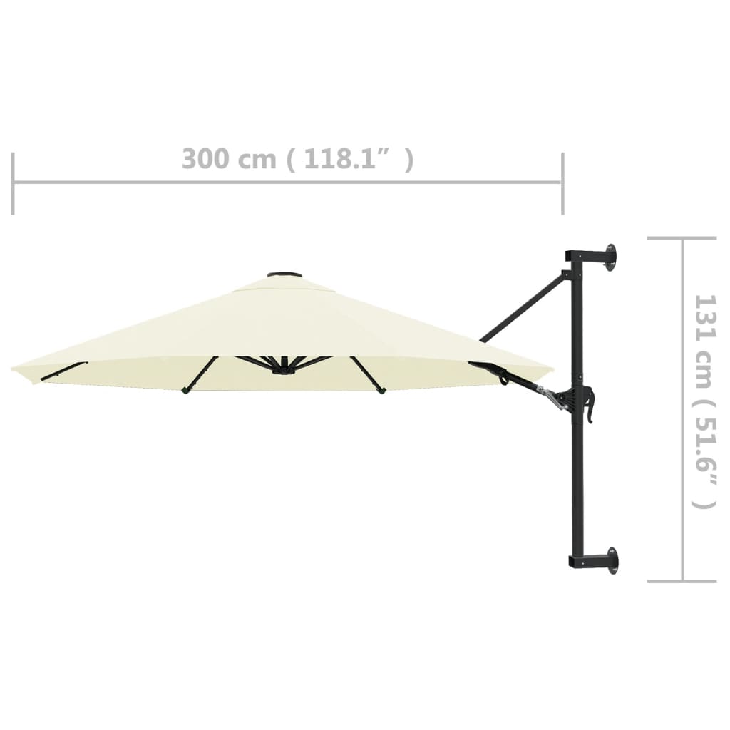 Veggmontert parasoll med stålstang 300 cm sand