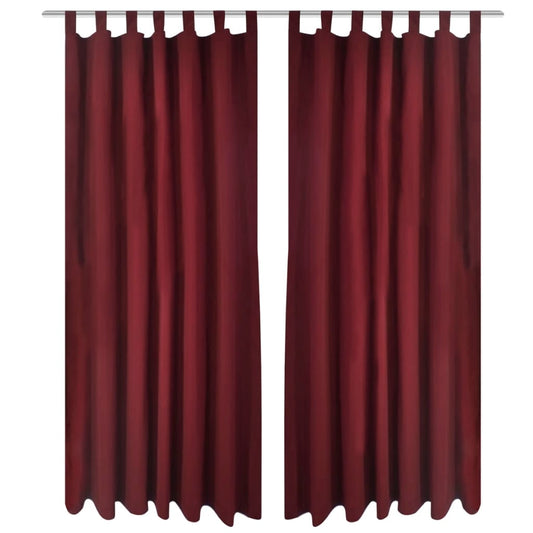 2stk Bordeaux Micro-Sateng Gardiner med Sløyfer 140 x 225 cm