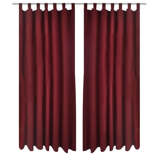 2stk Bordeaux Micro-Sateng Gardiner med Sløyfer 140 x 245 cm