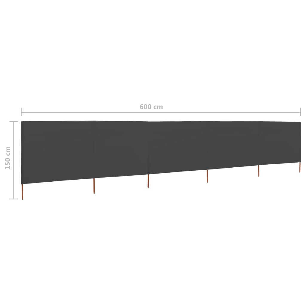 Vindskjerm 5 paneler stoff 600x120 cm antrasitt