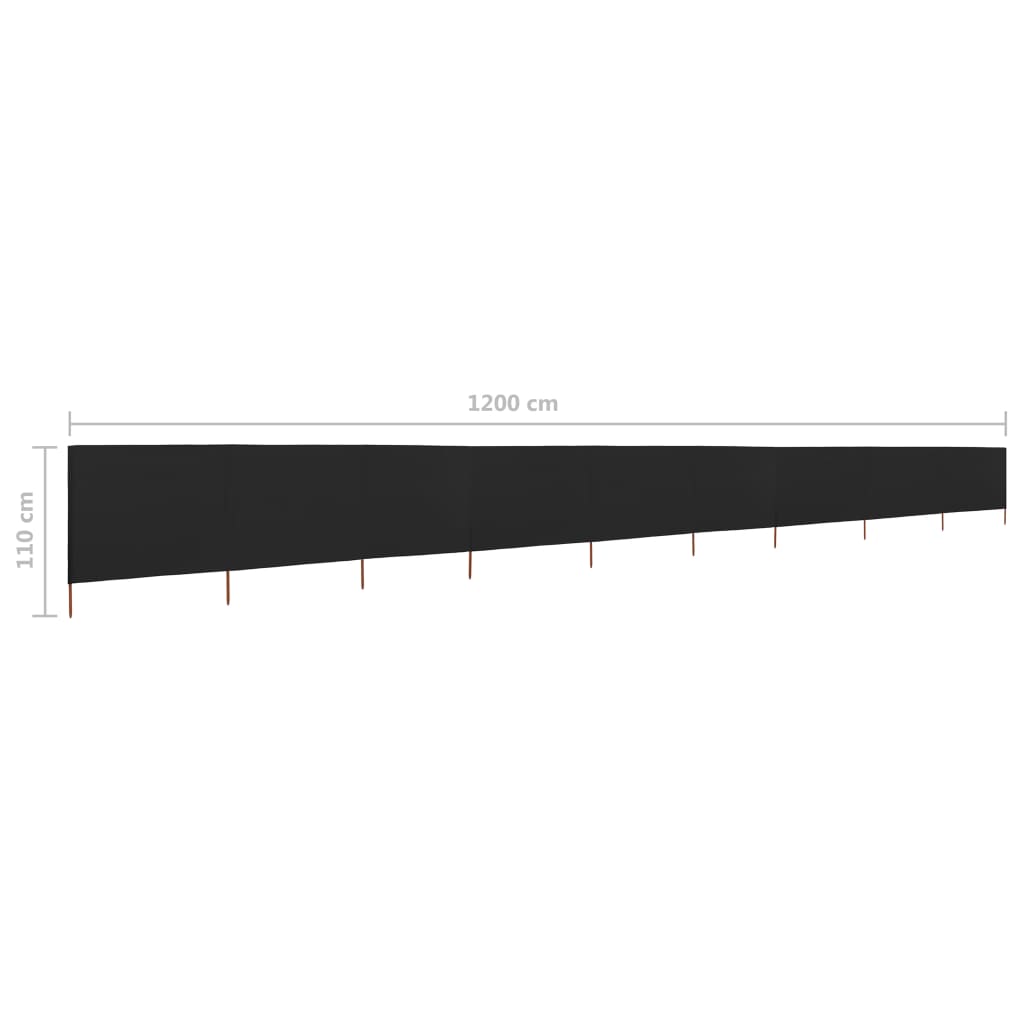 Vindskjerm 9 paneler stoff 1200x80 cm svart