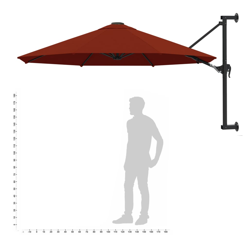 Veggmontert parasoll med metallstang 300 cm terrakotta