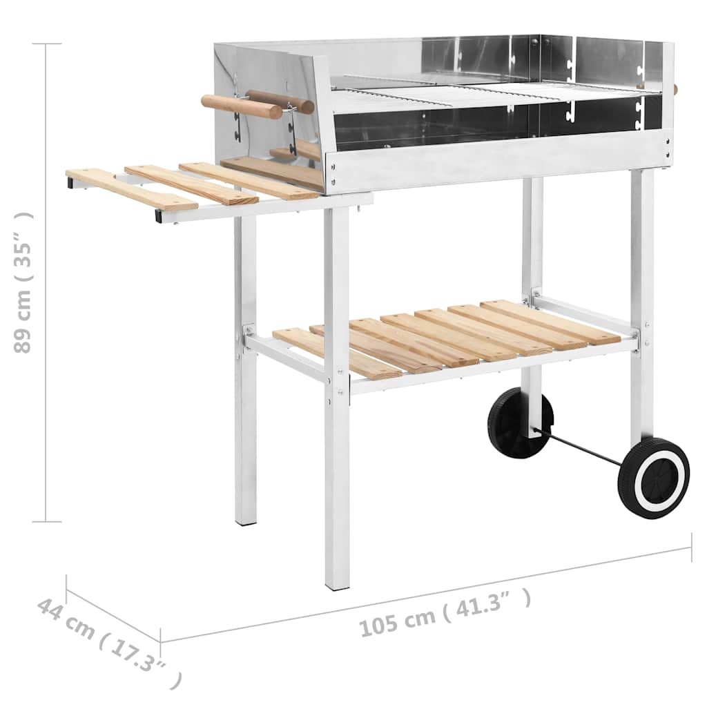 XXL Kullgrill med hjul og 2 hyller rustfritt stål