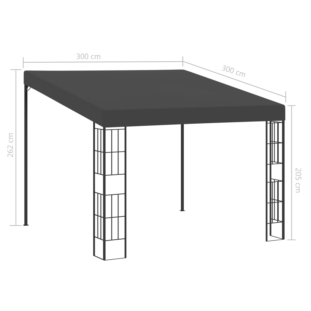 Veggmontert paviljong 3x3 m antrasitt stoff