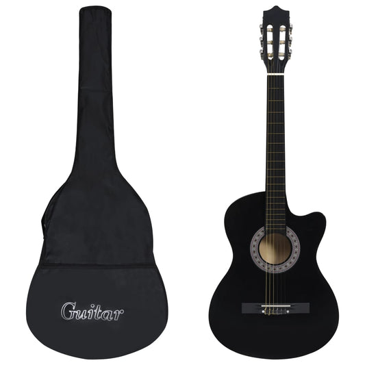 Western klassisk gitarsett 12 deler med 6 strenger svart 38"