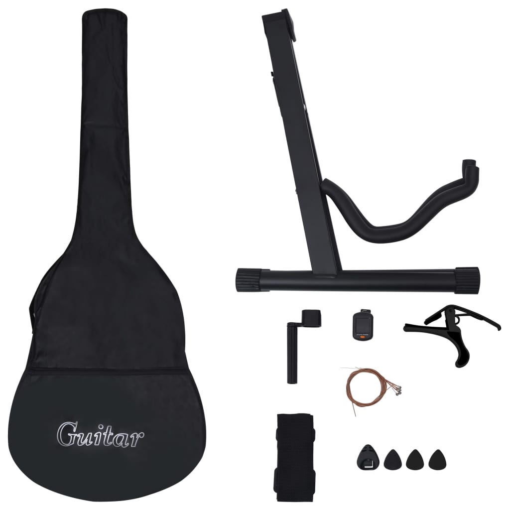 Western klassisk gitarsett 12 deler med 6 strenger svart 38"