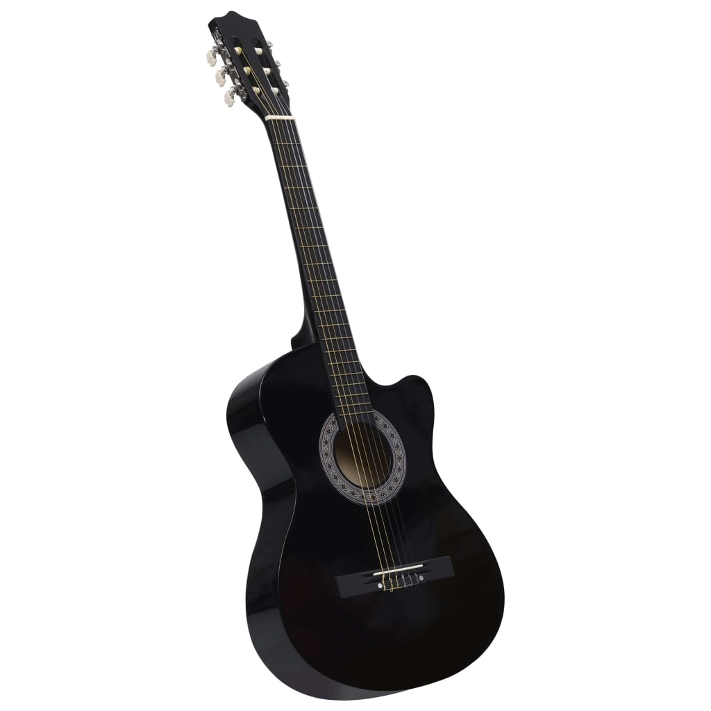 Western klassisk gitarsett 12 deler med 6 strenger svart 38"