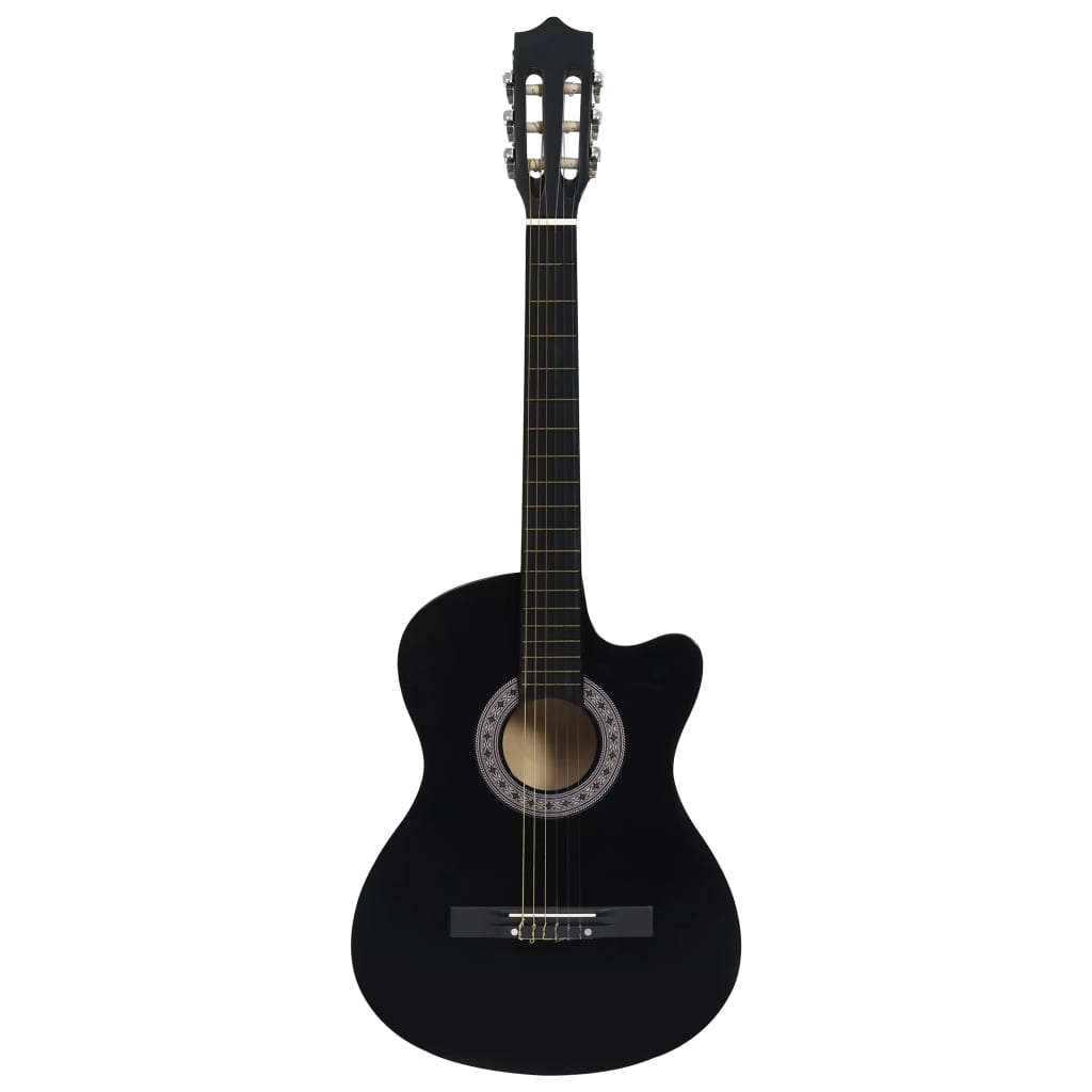 Western klassisk gitarsett 12 deler med 6 strenger svart 38"