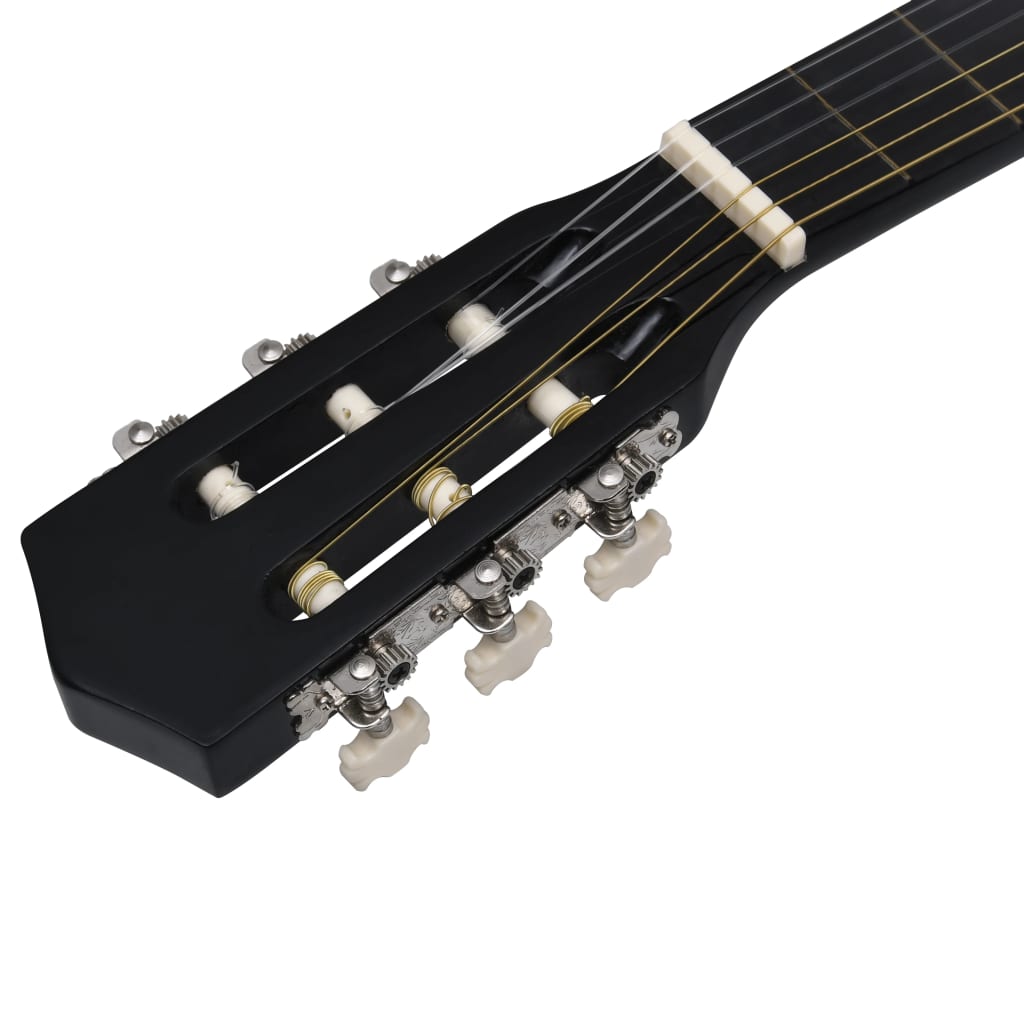 Western klassisk gitarsett 12 deler med 6 strenger svart 38"