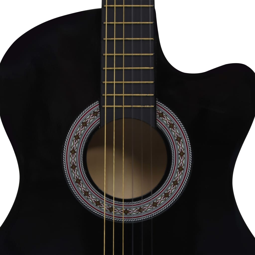 Western klassisk gitarsett 12 deler med 6 strenger svart 38"