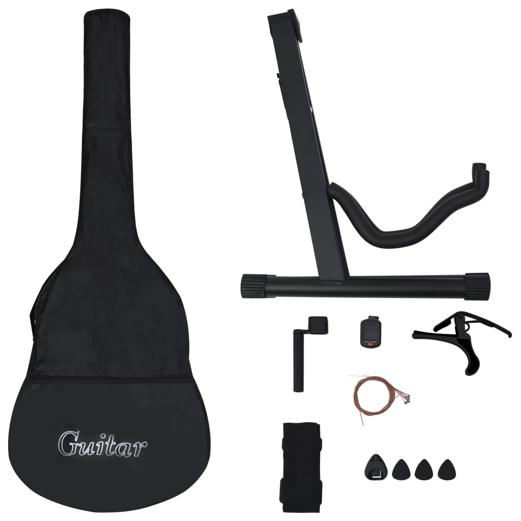 Western klassisk gitarsett 12 deler med 6 strenger blå 38"