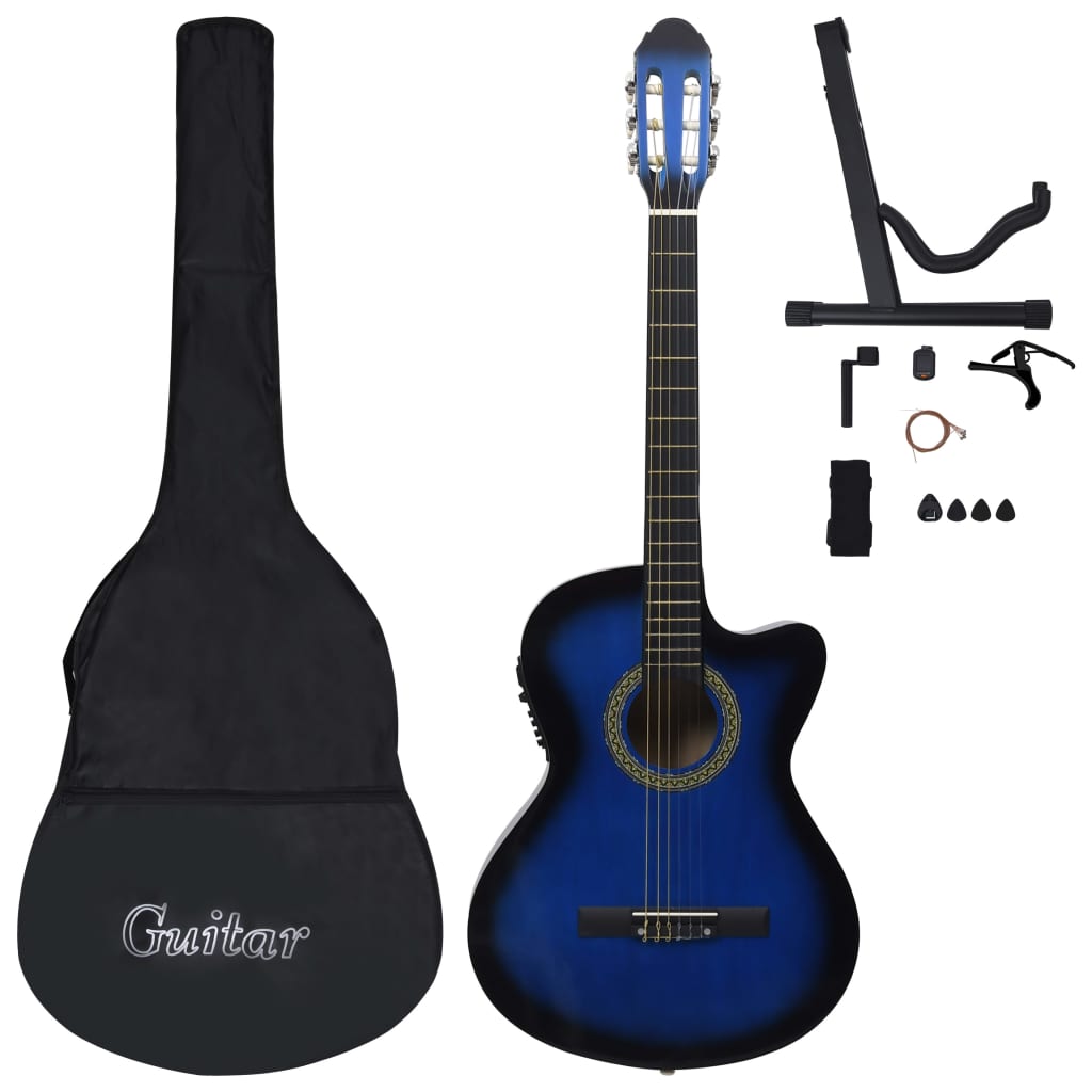 Western gitarsett 12 deler med equalizer og 6 strenger blå