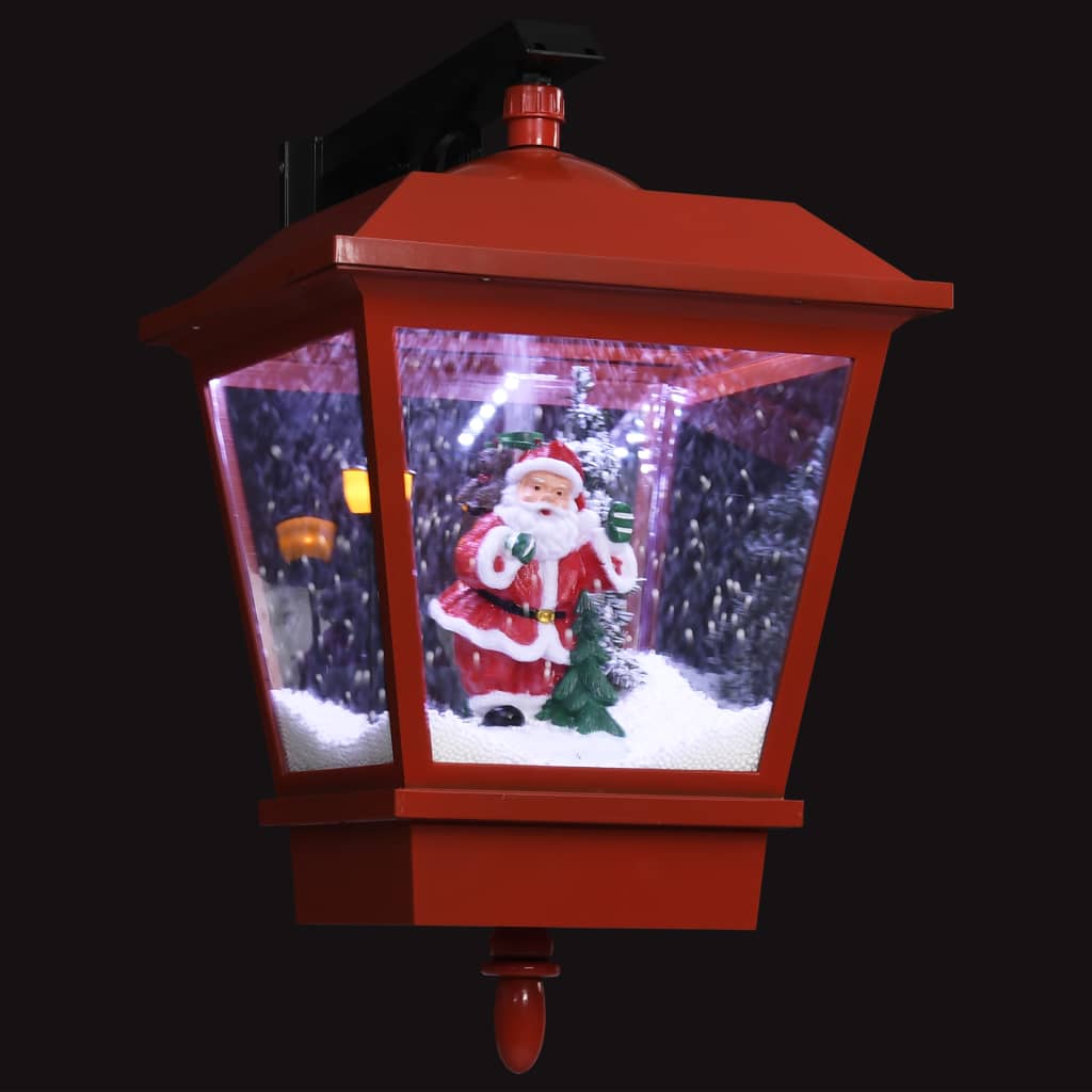 Veggmontert julelampe med LED-lys og julenisse rød 40x27x45 cm