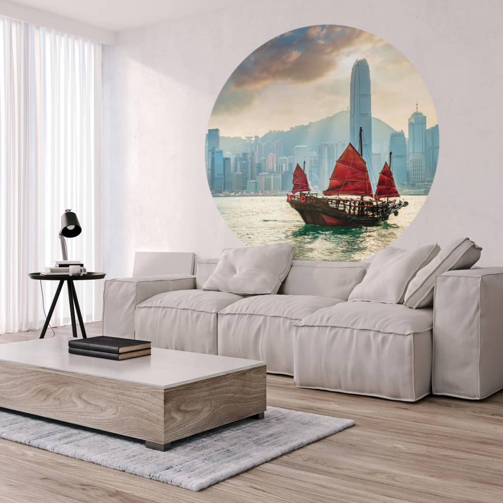 WallArt Tapetsirkel Skyline with Junk Boat 142,5 cm