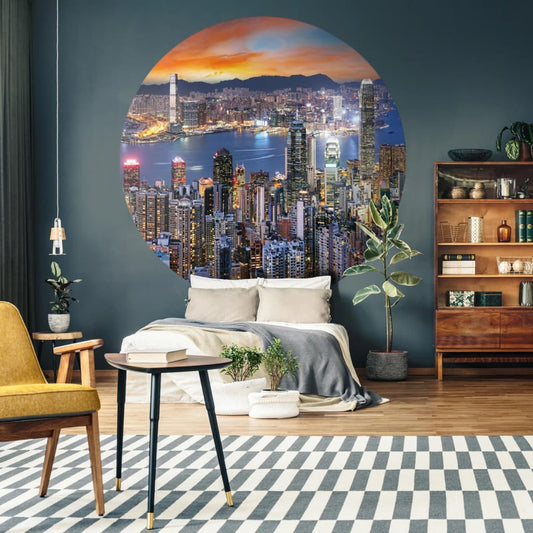 WallArt Tapetsirkel Skyline by Night 190 cm