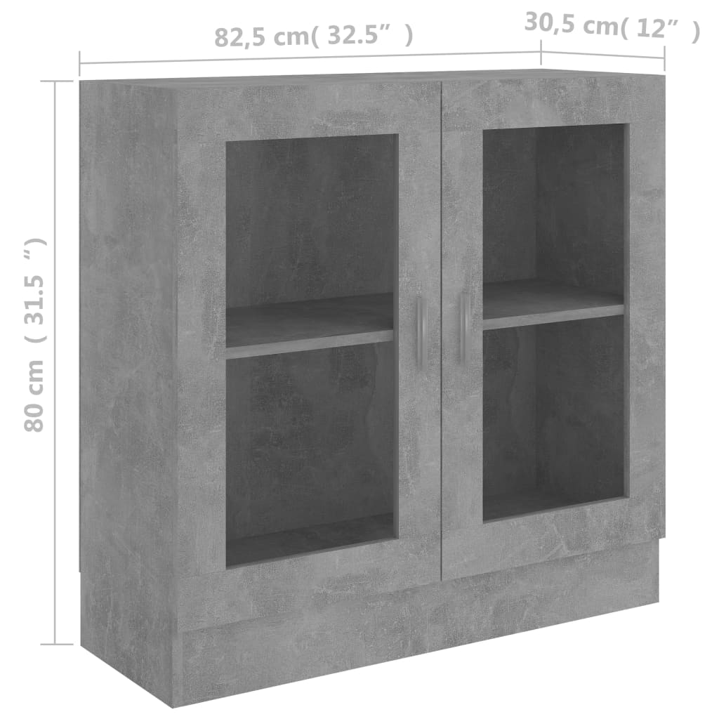 Vitrine betonggrå 82,5x30,5x80 cm konstruert tre