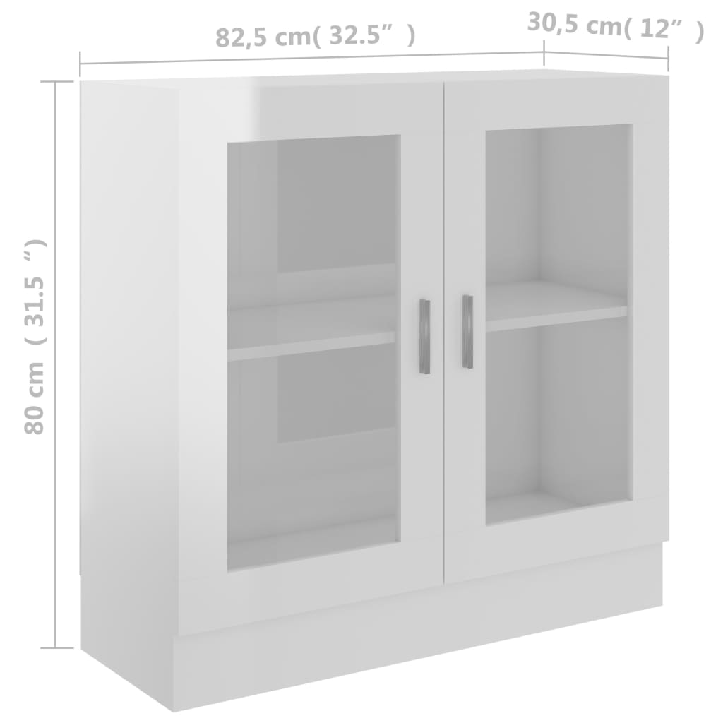 Vitrine høyglans hvit 82,5x30,5x80 cm konstruert tre