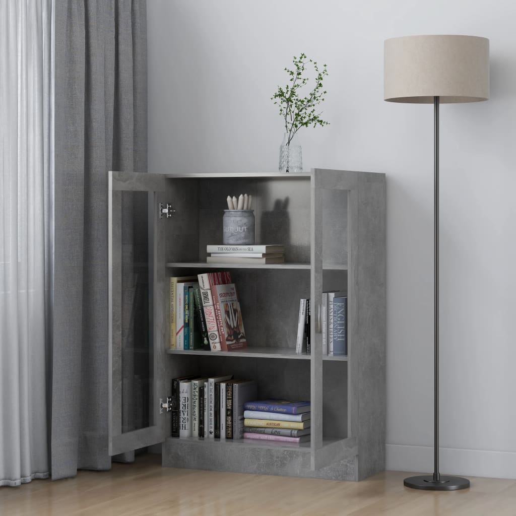 Vitrine betonggrå 82,5x30,5x115 cm konstruert tre