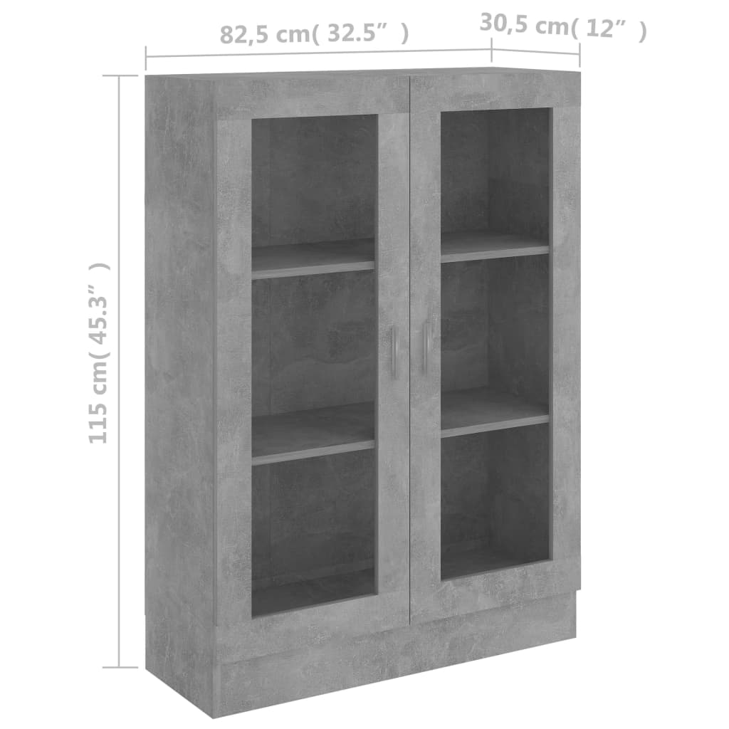 Vitrine betonggrå 82,5x30,5x115 cm konstruert tre