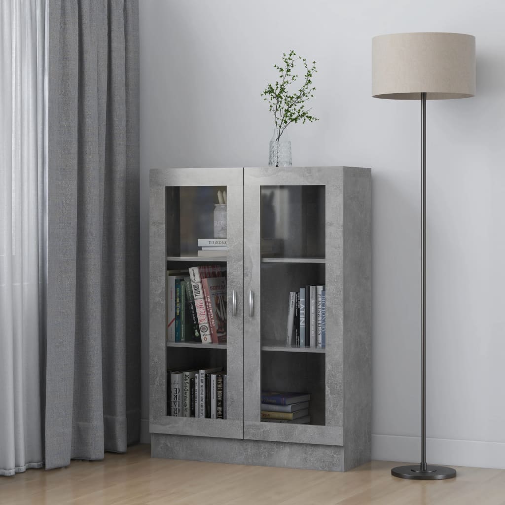 Vitrine betonggrå 82,5x30,5x115 cm konstruert tre