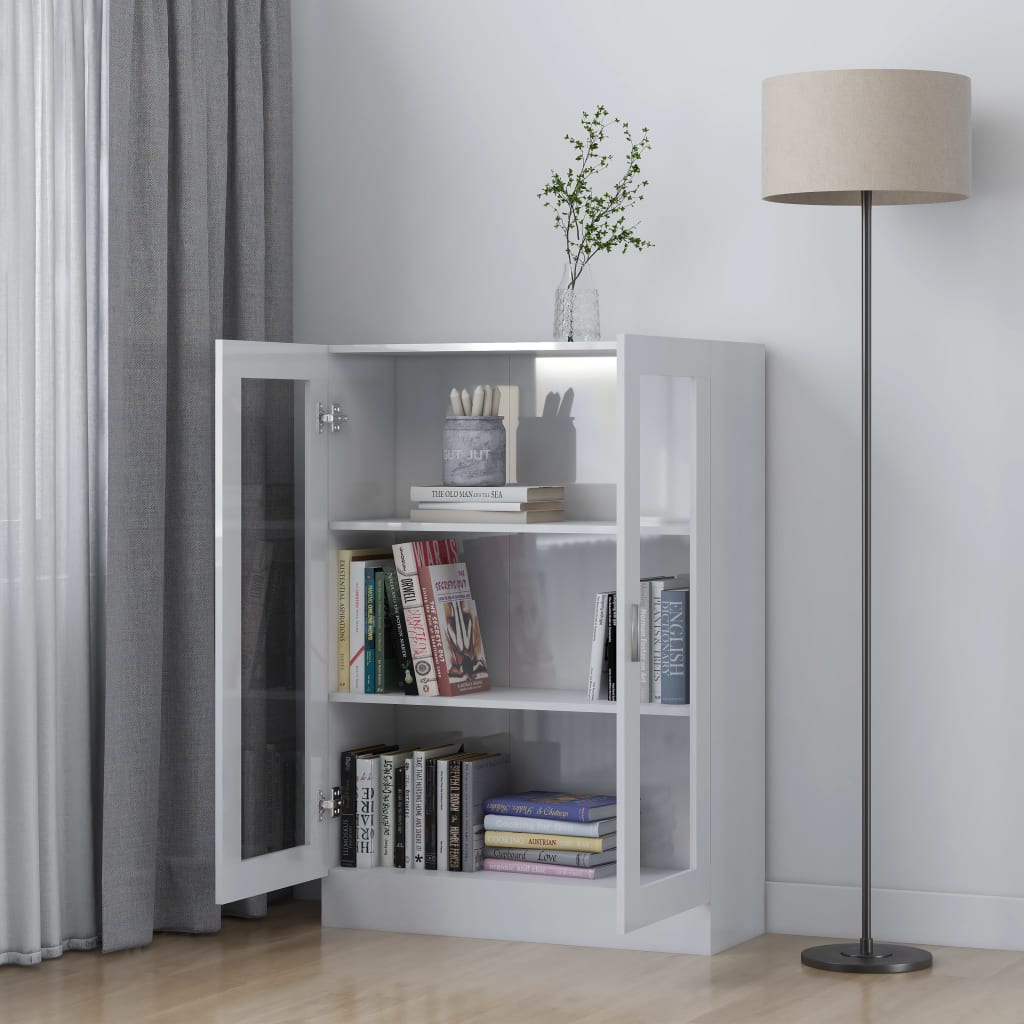 Vitrine høyglans hvit 82,5x30,5x115 cm konstruert tre