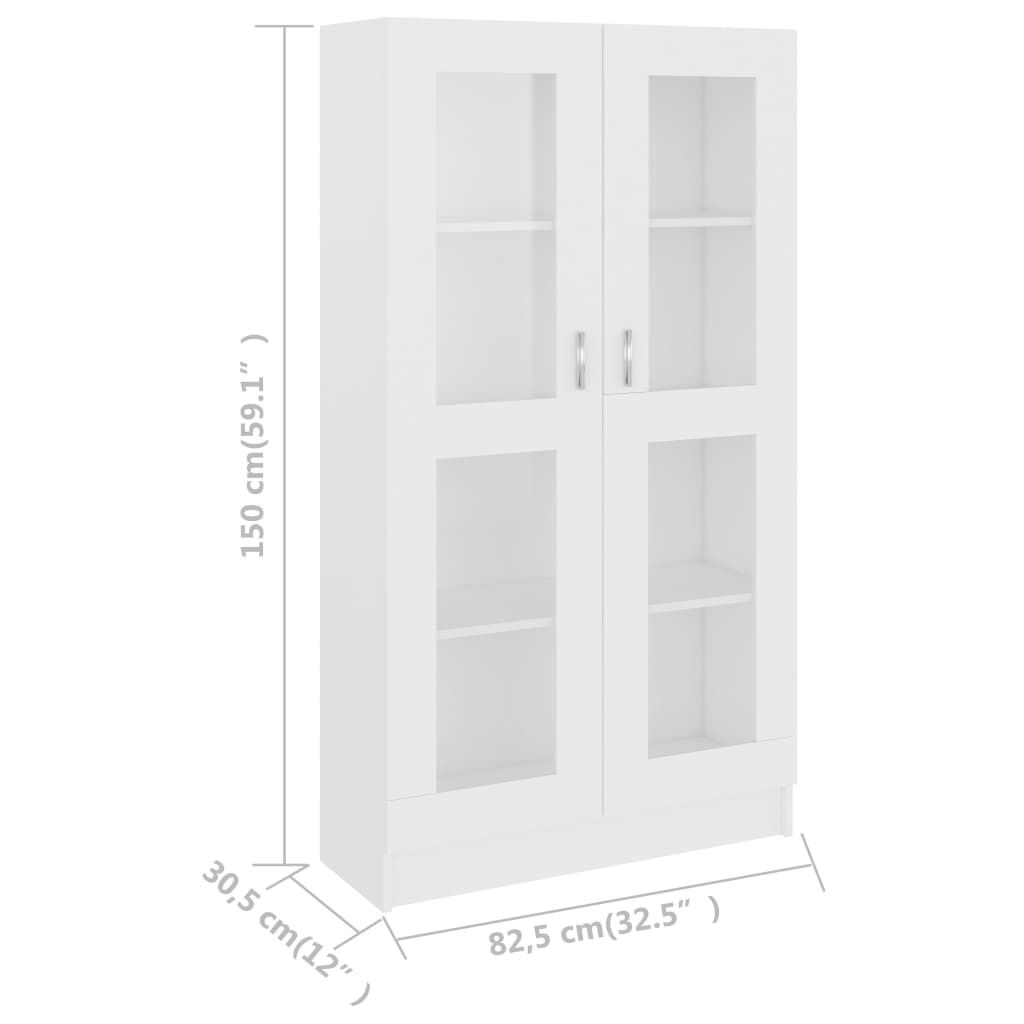 Vitrine hvit 82,5x30,5x150 cm konstruert tre