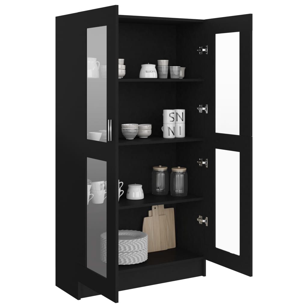 Vitrine svart 82,5x30,5x150 cm konstruert tre