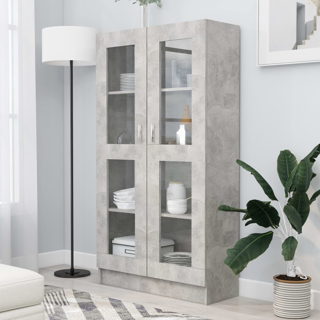 Vitrine betonggrå 82,5x30,5x150 cm konstruert tre