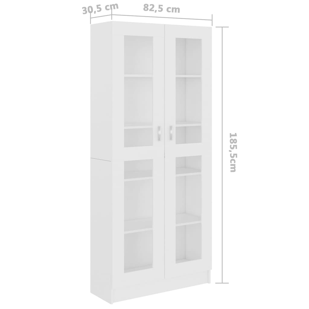 Vitrine hvit 82,5x30,5x185,5 cm konstruert tre