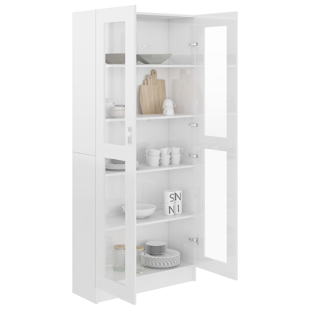 Vitrine høyglans hvit 82,5x30,5x185,5 cm konstruert tre