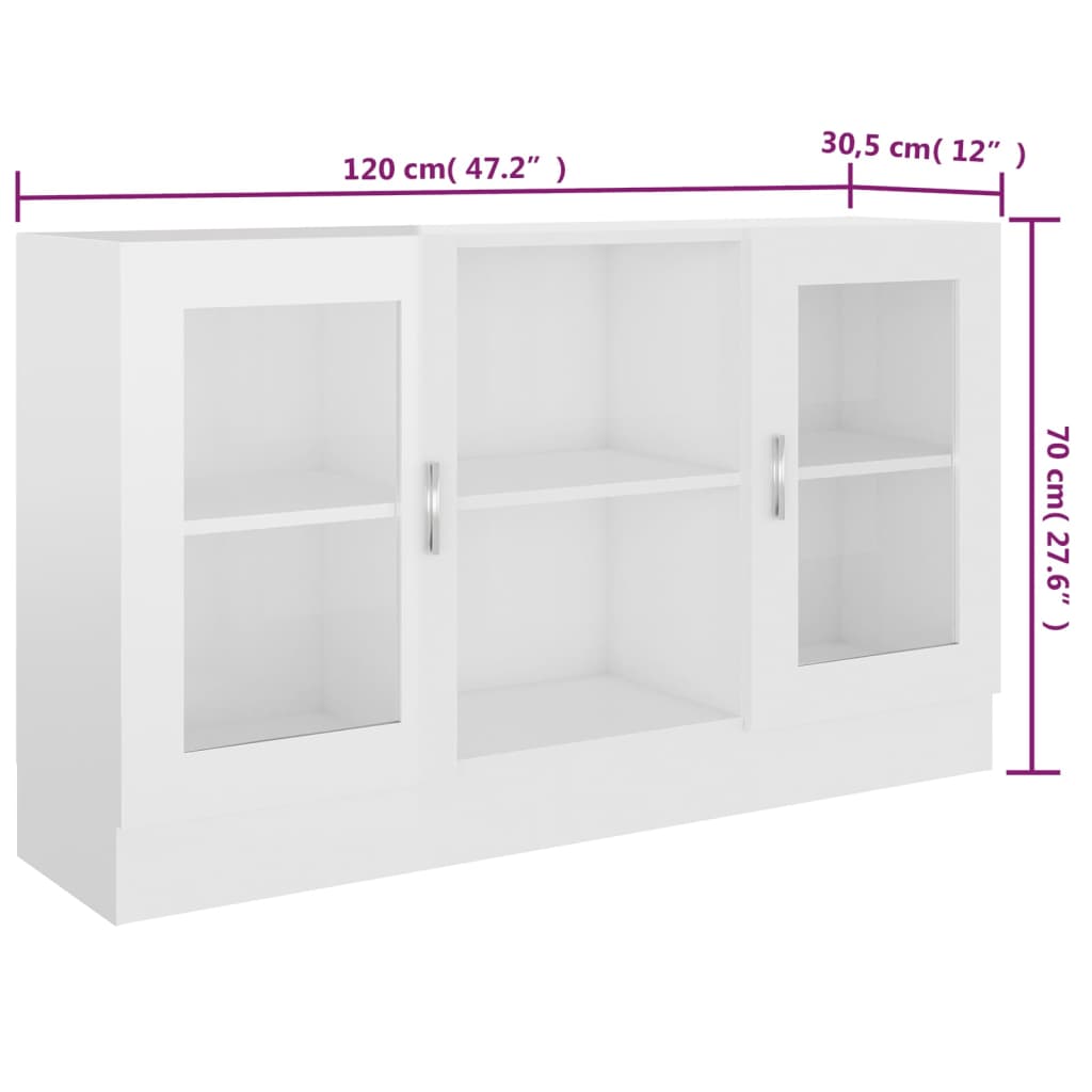 Vitrine høyglans hvit 120x30,5x70 cm konstruert tre