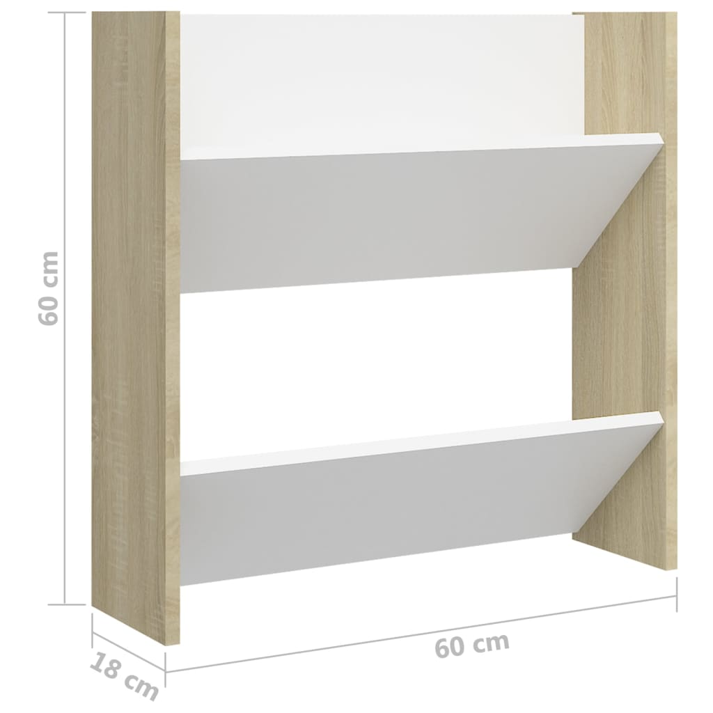 Veggskoskap 4 stk hvit og sonoma eik 60x18x60 cm konstruert tre