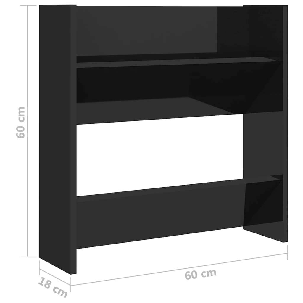 Veggskoskap 2 stk høyglans svart 60x18x60 cm konstruert tre