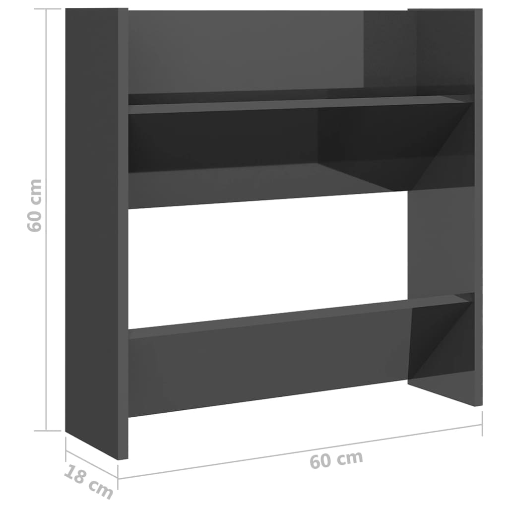 Veggskoskap 2 stk høyglans grå 60x18x60 cm konstruert tre