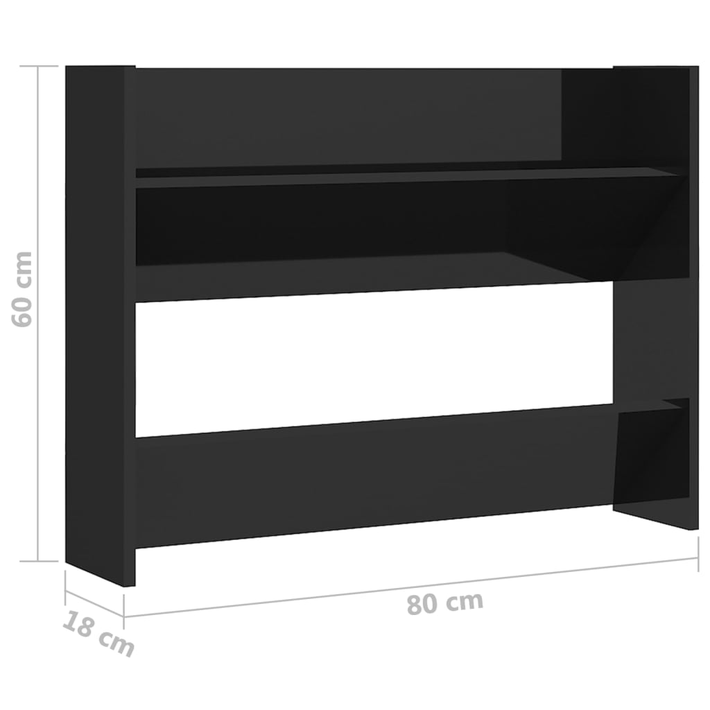 Veggskoskap 2 stk 80x18x60 cm høyglans svart konstruert tre