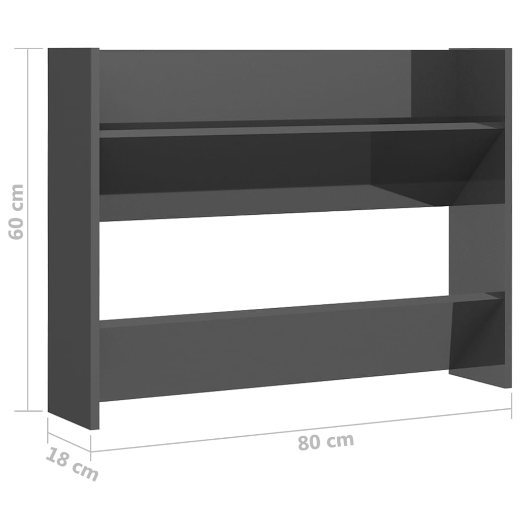 Veggskoskap høyglans grå 80x18x60 cm konstruert tre