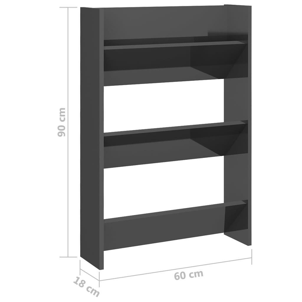 Veggskoskap høyglans grå 60x18x90 cm konstruert tre