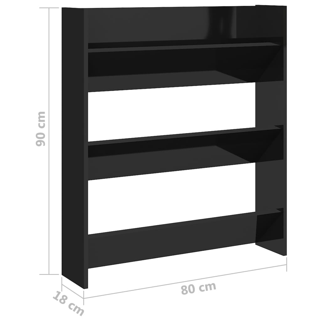 Veggskoskap høyglans svart 80x18x90 cm konstruert tre