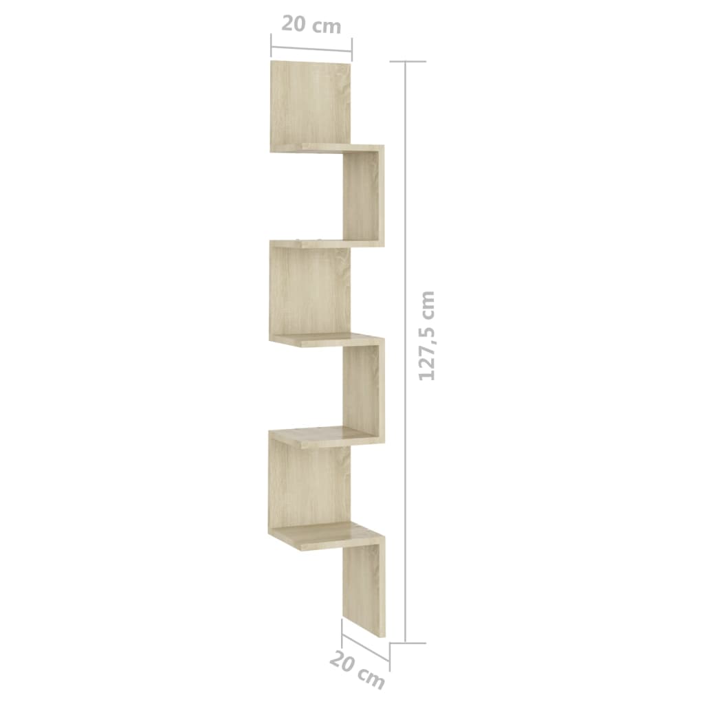 Veggmontert hjørnehylle sonoma eik 20x20x127,5cm konstruert tre