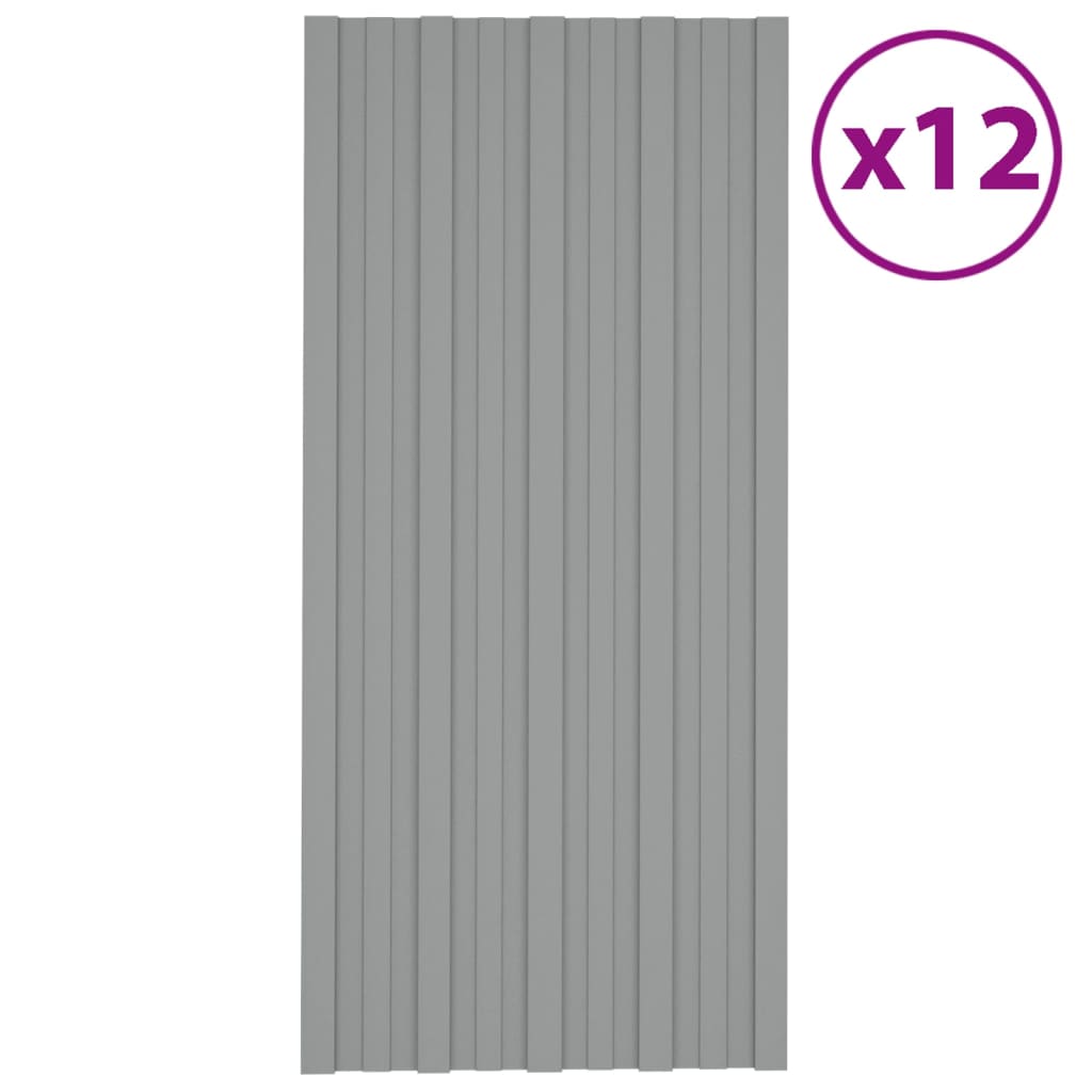 Takplater 12 stk grå 100x45 cm galvanisert stål