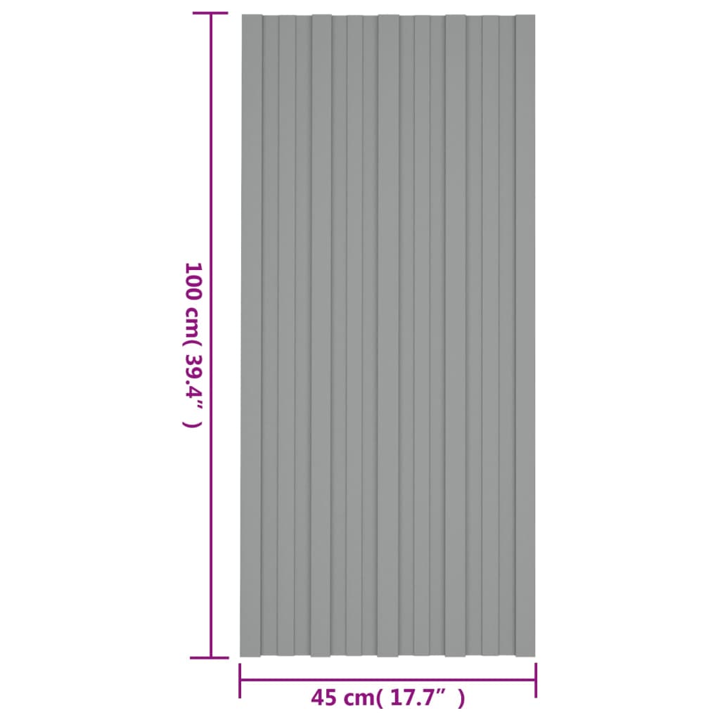 Takplater 12 stk grå 100x45 cm galvanisert stål